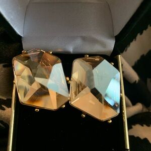 Vintage Kenneth Jay Lane Clip On Goldtone and Champagne Crystal Earrings